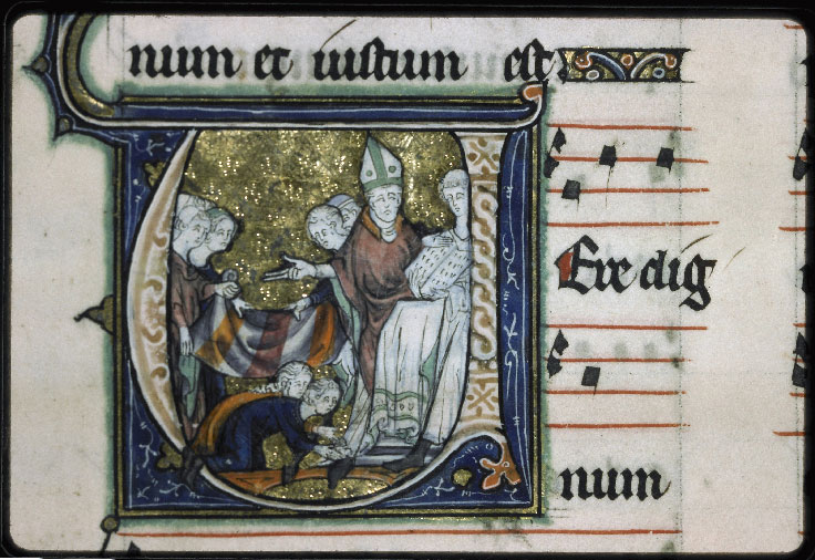 Mariage religieux (France, Auxerre, Trésor de la Cathédrale, Ms. 8 f. 121) https://bvmm.irht.cnrs.fr/consult/consult.php?VUE_ID=1416016